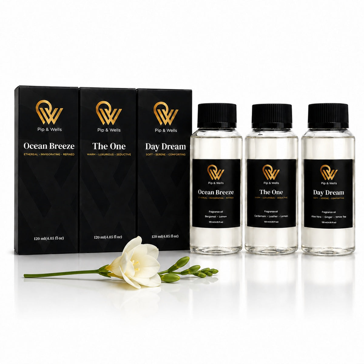 Pip & Wells 120 ml hotell doftoljeset med tre flaskor